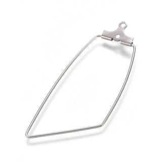 Tarnish Resistant 304 Stainless Steel Wire Pendants, Hoop Earring Findings, Trapezoid, Stainless Steel Color, 21 Gauge, 44.5~45.5x17.5~18.5x0.7mm, Hole: 1mm.  (Sold per PAIR)
