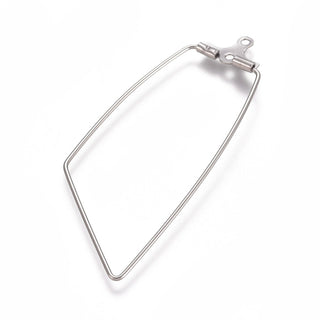 Tarnish Resistant 304 Stainless Steel Wire Pendants, Hoop Earring Findings, Trapezoid, Stainless Steel Color, 21 Gauge, 44.5~45.5x17.5~18.5x0.7mm, Hole: 1mm.  (Sold per PAIR)