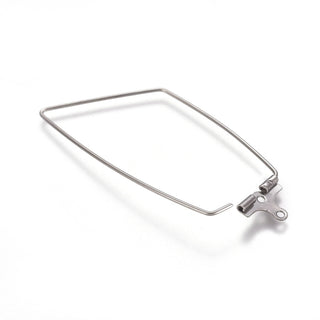Tarnish Resistant 304 Stainless Steel Wire Pendants, Hoop Earring Findings, Trapezoid, Stainless Steel Color, 21 Gauge, 44.5~45.5x17.5~18.5x0.7mm, Hole: 1mm.  (Sold per PAIR)