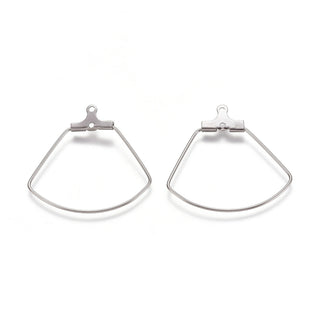 Tarnish Resistant 304 Stainless Steel Wire Pendants, Hoop Earring Findings, Fan Shape, Stainless Steel Color, 21 Gauge, 26.5~27x27.5x0.7mm, Hole: 1mm. Sold per Pair.
