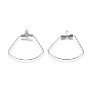 Tarnish Resistant 304 Stainless Steel Wire Pendants, Hoop Earring Findings, Fan Shape, Stainless Steel Color, 21 Gauge, 26.5~27x27.5x0.7mm, Hole: 1mm. Sold per Pair.