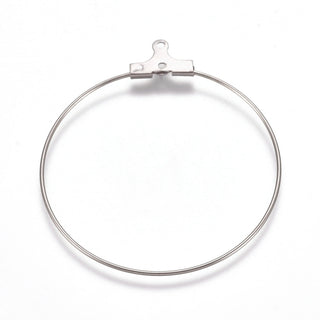 Tarnish Resistant 304 Stainless Steel Wire Pendants, Hoop Earring Findings, Ring, Stainless Steel Color, 21 Gauge, 40x35.5x0.7mm, Hole: 1mm.  (Packed per Pair)