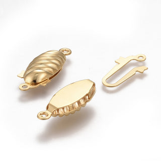 304 Stainless Steel Box Clasps, Multi-Strand Clasps, Oval, Real 24k Gold Plated, 21x8x5mm, Hole: 1.2mm.  Sold Individually.