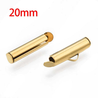 304 Stainless Steel Slide On End Clasp Tubes, Slider End Caps, Ion Plating(IP), Golden, 6x20x4mm, Hole: 3mm.  (Packed 10 Clasps)