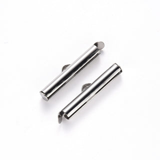Tarnish Resistant 304 Stainless Steel Slide On End Clasp Tubes, Slider End Caps, Stainless Steel Color, 6x30x4mm, Hole: 3x1.5mm, Inner Diameter: 3mm.  (Packed 10 Clasps)