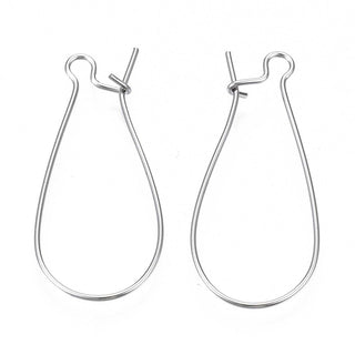 Tarnish Resistant 304 Stainless Steel Hoop Earring Findings, Kidney Ear Wire, Rings, Stainless Steel Color, 33x14x0.6mm, Pin: 0.6mm.  (Packed 10 Ear Wires/ 5 sets)