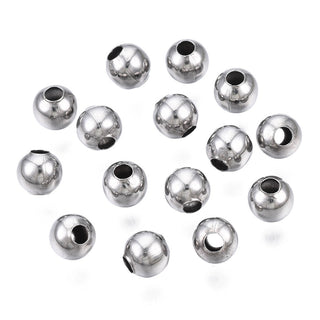 Round 304 Stainless Steel Beads, Stainless Steel Color, 4x4mm, Hole: 1.5mm.  (Approx 1000 Beads)