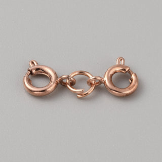 Stainless Steel Double Spring Ring Clasps, Rose Gold Plated, 17mm, Clasp: 6x1.5mm.  Sold per set.