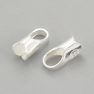 925 Sterling Silver Ends Caps/ Chain End/ Cord End, with 925 Stamp, Silver, 6.2x2.6mm, about 2mm inner diameter, Hole: 3x2mm.  (Packed 2 Ends)