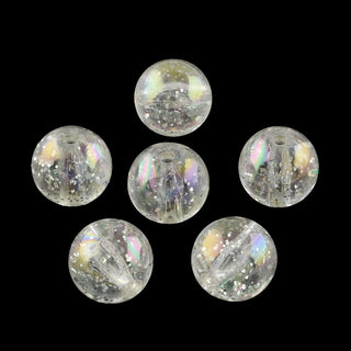 Round AB Color Transparent Acrylic Beads, with Colorful Glitter Powder, Clear AB, 14mm, Hole: 1.5~2mm.  (Packed 25 beads)