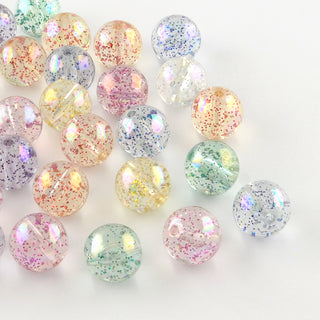 Round AB Color Transparent Acrylic Beads, with Colorful Glitter Powder, Mixed Color, 20mm, Hole: 1.5~2mm.  (Packed 10 Beads)