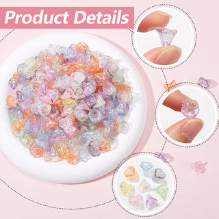 Transparent Acrylic Bead Caps, AB Color,Trumpet Flower, Mixed Color, 10x12x12mm, Hole: 1.2mm.  (packed 100 Beads)