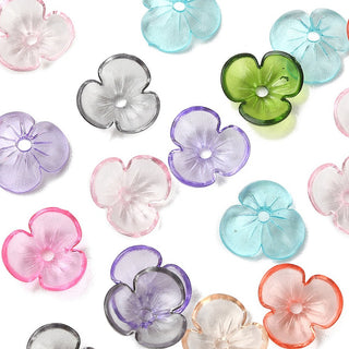 Transparent Acrylic Bead Caps, 3-Petal Flower, Mixed Color, 10x3mm, Hole: 1.4mm.  (Packed 200 Ass't Color Pieces)