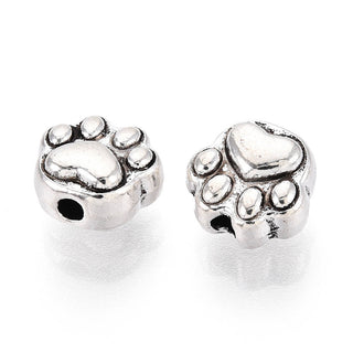 Tibetan Style Alloy Beads, Paw, Antique Silver, 7.5x8x5mm, Hole: 1.6mm (Packed 20 Beads)