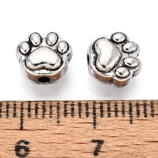 Tibetan Style Alloy Beads, Paw, Antique Silver, 7.5x8x5mm, Hole: 1.6mm (Packed 20 Beads)