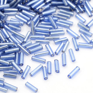 Bugle Beads (Glass) 1.8mm x 6mm  (approx 15gr)  *Silver Lined Light Blue