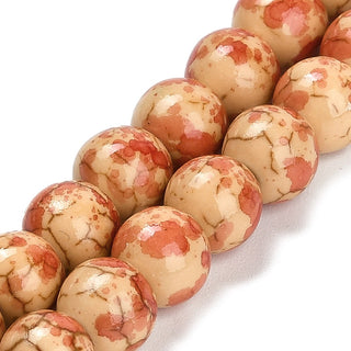 Howlite (8mm Rounds)  *Painted Sandy Brown/ Red Spatter.     15.5" strand