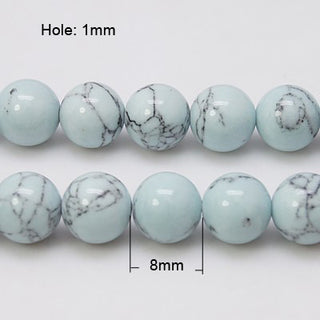 Synthetic Turquoise (HOWLITE) Beads Strands, Dyed, Round, Light Blue, 8mm, Hole: 1mm, about 50pcs/strand, 15.7 inch