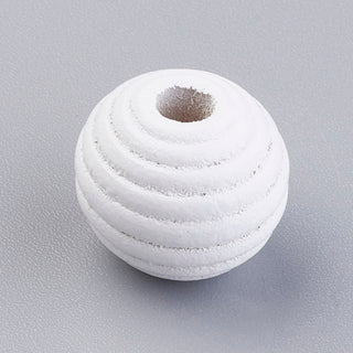 Natural Maple Wood Beehive Beads, Dyed, Round, White, 13~14x13mm, Hole: 3~4mm.  (Packed 20 Beads)