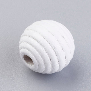 Natural Maple Wood Beehive Beads, Dyed, Round, White, 13~14x13mm, Hole: 3~4mm.  (Packed 20 Beads)
