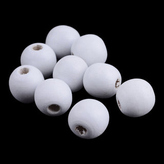 Dyed Natural Wood Beads, Round, White, 20x18mm, Hole: 4mm.  (Packed 20 Beads)