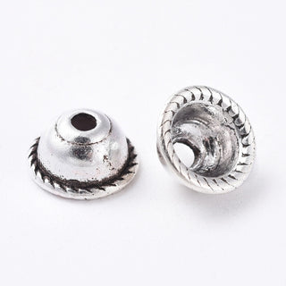 Tibetan Style Alloy Bead Caps, Apetalous, Antique Silver, Lead Free & Cadmium Free & Nickel Free, 8x4mm, Hole: 2mm, Inner diameter: 5mm.   (Packed 20 Caps)