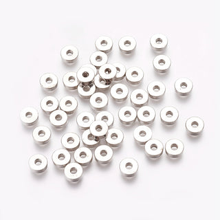 Brass Spacer Beads, Rondelle, Platinum, 6x2mm, Hole: 2mm.  (Packed 100 Beads)