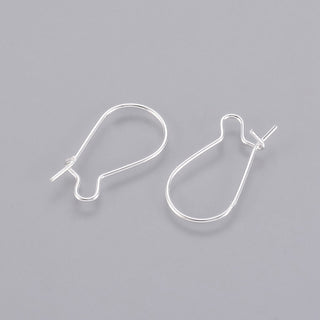 Brass Hoop Earrings Findings Kidney Ear Wires, Silver Color Plated, 18 Gauge, 20x10mm, Pin: 1mm.  (Packed 10 ear wires/ 5 pair)
