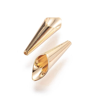 Brass Bead Cone, Nickel Free, Real 18K Gold Plated, 15x5mm, Hole: 0.8mm, 4mm inner diameter.  (packed 10)