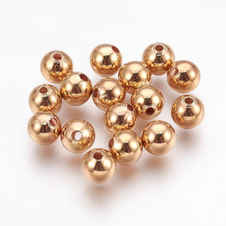 Brass Spacer Beads, Nickel Free, Real 18K Gold Plated, Round, 6mm, Hole: 1mm.  (Packed 20 Beads)