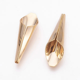 Brass Bead Cones, Nickel Free, Real 18K Gold Plated, 21.5x7x6mm, Hole: 1mm.  (Packed 2)
