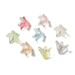 Transparent Acrylic Bead Caps, Lily Flower, Random Color, 16x12mm, Hole: 1.2mm.  (packed 10)
