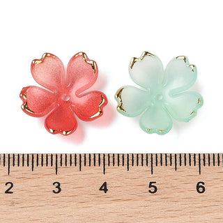 Acrylic Bead Caps, 5-Petal Flower, Mixed Color, 17.5x18x5mm, Hole: 1.2mm.  (Packed 10)