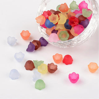 Mixed Frosted Acrylic Tulip Flower Bead Caps, Lily of the Valley, 10mm wide, 6mm thick, Hole:1.5mm (Packed 100 Pieces)