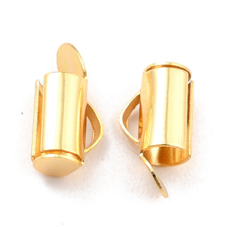 304 Stainless Steel Slide On End Clasp Tubes, Slider End Caps, Real 18K Gold Plated, 10.5x5.5x4mm, Hole: 3.5x1.5mm, Inner Diameter: 3mm.  (Packed 20 Clasps)