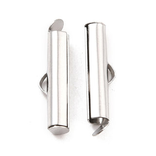 Non-Tarnish 304 Stainless Steel Slide On End Clasp Tubes, Slider End Caps, Stainless Steel Color, 20x6x4mm, Hole: 3.5mm, Inner Diameter: 3mm.  (Packed 20 Clasps)
