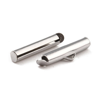 Non-Tarnish 304 Stainless Steel Slide On End Clasp Tubes, Slider End Caps, Stainless Steel Color, 20x6x4mm, Hole: 3.5mm, Inner Diameter: 3mm.  (Packed 20 Clasps)