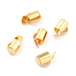 304 Stainless Steel Slide On End Clasp Tubes, Slider End Caps, Real 18K Gold Plated, 5.3x5.5x4mm, Hole: 2x1mm, Inner Diameter: 3mm.  (Packed 20 Clasps)