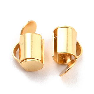 304 Stainless Steel Slide On End Clasp Tubes, Slider End Caps, Real 18K Gold Plated, 5.3x5.5x4mm, Hole: 2x1mm, Inner Diameter: 3mm.  (Packed 20 Clasps)