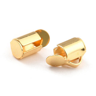 304 Stainless Steel Slide On End Clasp Tubes, Slider End Caps, Real 18K Gold Plated, 5.3x5.5x4mm, Hole: 2x1mm, Inner Diameter: 3mm.  (Packed 20 Clasps)