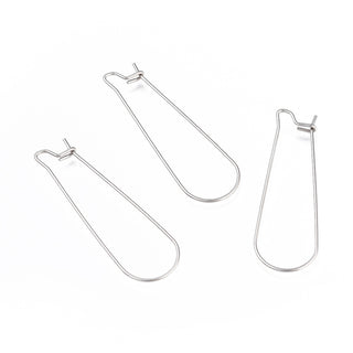 Tarnish Resistant 304 Stainless Steel Hoop Earring Finding, Kidney Ear Wire, Stainless Steel Color, 21 Gauge, 39x12.5mm, Pin: 0.7mm.  (Packed 10 Ear Wires = 5 Pair)