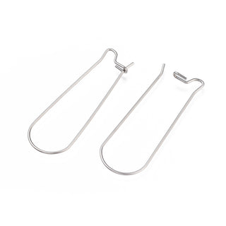 Tarnish Resistant 304 Stainless Steel Hoop Earring Finding, Kidney Ear Wire, Stainless Steel Color, 21 Gauge, 39x12.5mm, Pin: 0.7mm.  (Packed 10 Ear Wires = 5 Pair)