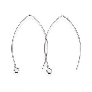 Tarnish Resistant 304 Stainless Steel Earring Hooks, Ear Wire, with Horizontal Loop, Stainless Steel Color, 39~40x24x0.9mm, Hole: 2mm, Pin: 0.9mm.  (Packed 20 Earwires/ 10 Pair)