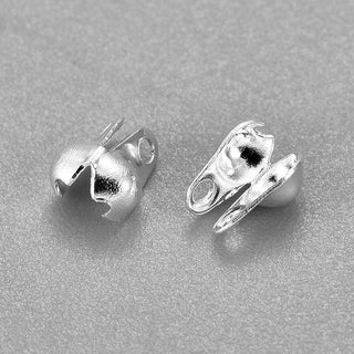 304 Stainless Steel Bead Tips, Calotte Ends, Clamshell Knot Cover, Silver, 5x3.5mm, Hole: 0.5mm.  (Packed 10)