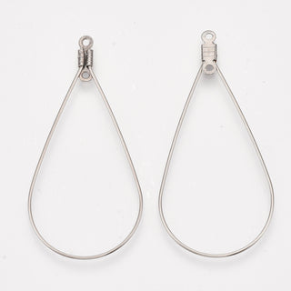 Tarnish Resistant 304 Stainless Steel Wire Pendants, Hoop Earring Findings, teardrop, Stainless Steel Color, 22 Gauge, 48.5x23x0.6mm, Hole: 1.2mm.  Sold per PAIR