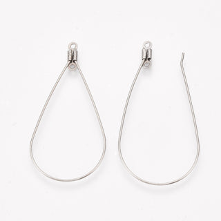 Tarnish Resistant 304 Stainless Steel Wire Pendants, Hoop Earring Findings, teardrop, Stainless Steel Color, 22 Gauge, 48.5x23x0.6mm, Hole: 1.2mm.  Sold per PAIR