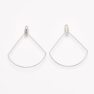 Tarnish Resistant 304 Stainless Steel Wire Pendants, Hoop Earring Findings, Fan, Stainless Steel Color, 22 Gauge, 40x32.5x0.6mm, Hole: 1.2mm.  (Sold per PAIR)