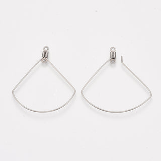 Tarnish Resistant 304 Stainless Steel Wire Pendants, Hoop Earring Findings, Fan, Stainless Steel Color, 22 Gauge, 40x32.5x0.6mm, Hole: 1.2mm.  (Sold per PAIR)