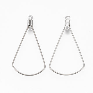 Tarnish Resistant 304 Stainless Steel Wire Pendants, Hoop Earring Findings, Teardrop, Stainless Steel Color, 18 Gauge, 39x20x1mm, Hole: 1.2mm.  (Packed per Pair)