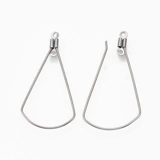 Tarnish Resistant 304 Stainless Steel Wire Pendants, Hoop Earring Findings, Teardrop, Stainless Steel Color, 18 Gauge, 39x20x1mm, Hole: 1.2mm.  (Packed per Pair)